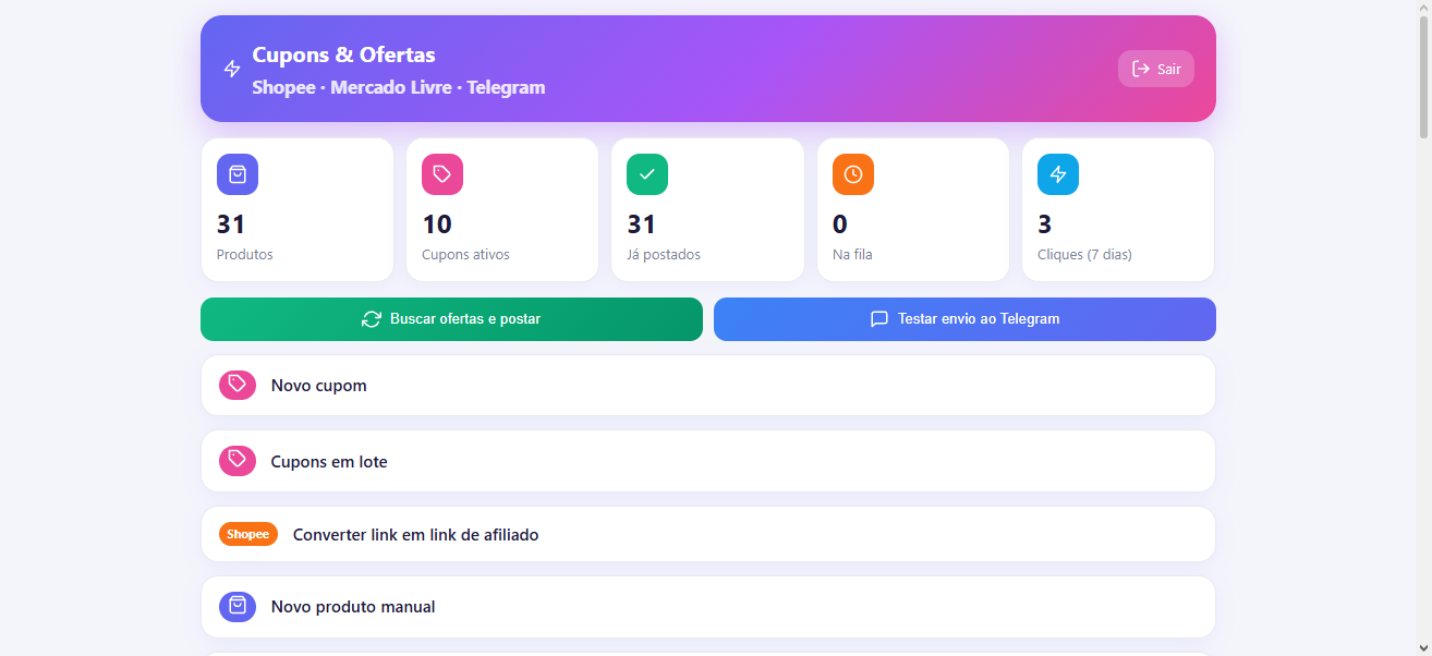Script de Cupons e Ofertas para Telegram (Shopee + Mercado Livre)